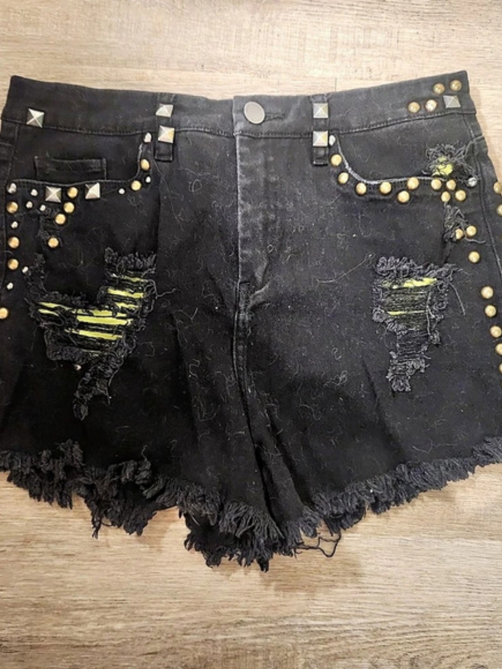 BLANK NYC Studded Distressed Jean Shorts Waist 30 Black